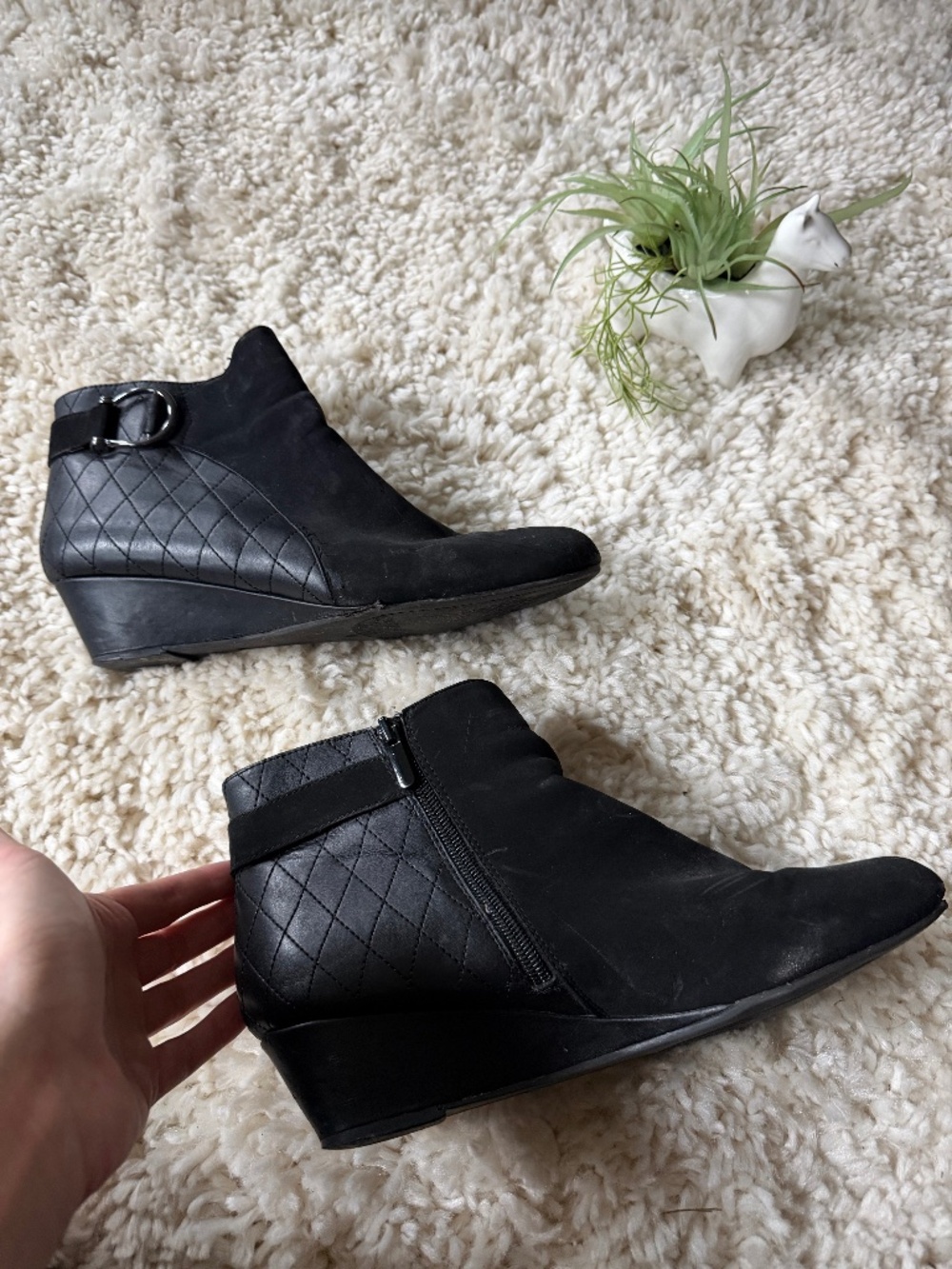 Impo ankle booties in Impo Black Quilted Wedge Ankle Booties with Side Zip. Quil
